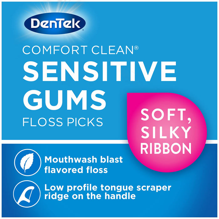 DenTek Comfort Clean Sensitive Gums Floss Picks, Soft & Silky Ribbon, 150 Count, 3 Pack - RMS PRODUCTS