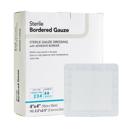 DermaRite® Sterile Bordered Gauze Dressing – 4″×4″ with Adhesive Border (Model 00262E) - RMS PRODUCTS