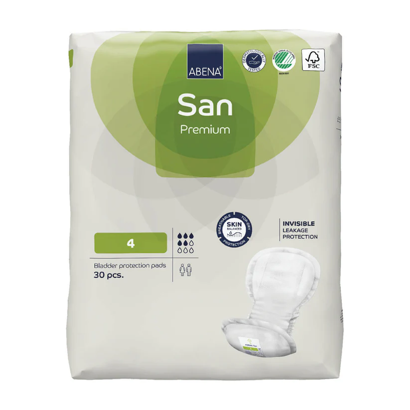Abena Sanâ€¯4 Premium Bladder Control Pads â€“ Adhesive, Anatomically Shaped (17â€³â€¯Ã—â€¯8â€³, 800â€¯mL Absorbency) - RMS PRODUCTS