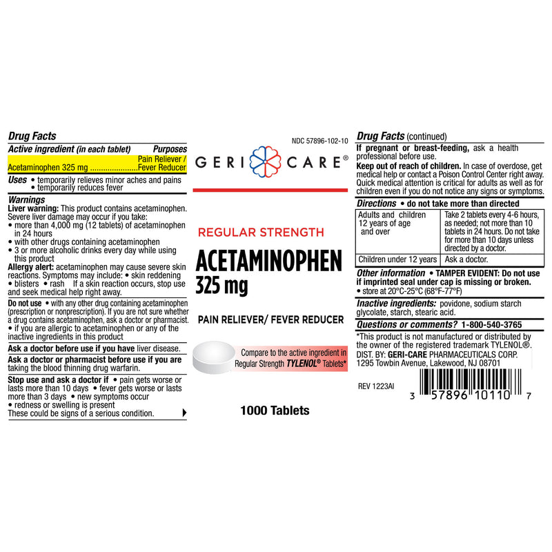 GeriCare Acetaminophen 325 mg Tablets – Regular Strength Pain Reliever | 1000 Count - RMS PRODUCTS