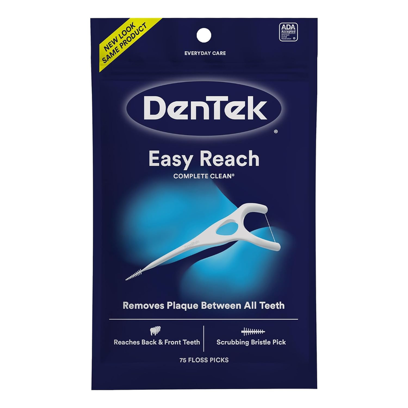 DenTek Complete Clean Easy Reach Floss Picks – 75 Count | No Break, No Shred Floss for Deep Clean Between Teeth - RMS PRODUCTS