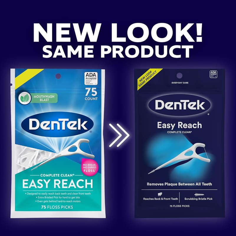 DenTek Complete Clean Easy Reach Floss Picks – 75 Count | No Break, No Shred Floss for Deep Clean Between Teeth - RMS PRODUCTS