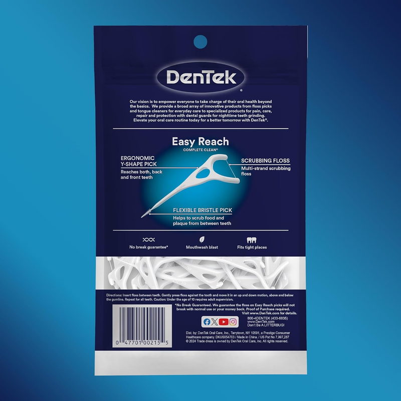 DenTek Complete Clean Easy Reach Floss Picks – 75 Count | No Break, No Shred Floss for Deep Clean Between Teeth - RMS PRODUCTS