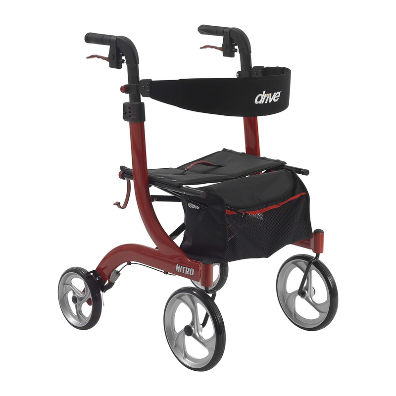 Drive Medical RTL10266 Nitro Euro-Style 4-Wheel Rollator Walker With Seat, Red - RMS PRODUCTS