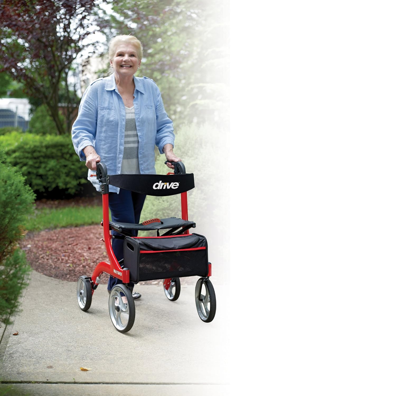 Drive Medical RTL10266 Nitro Euro-Style 4-Wheel Rollator Walker With Seat, Red - RMS PRODUCTS