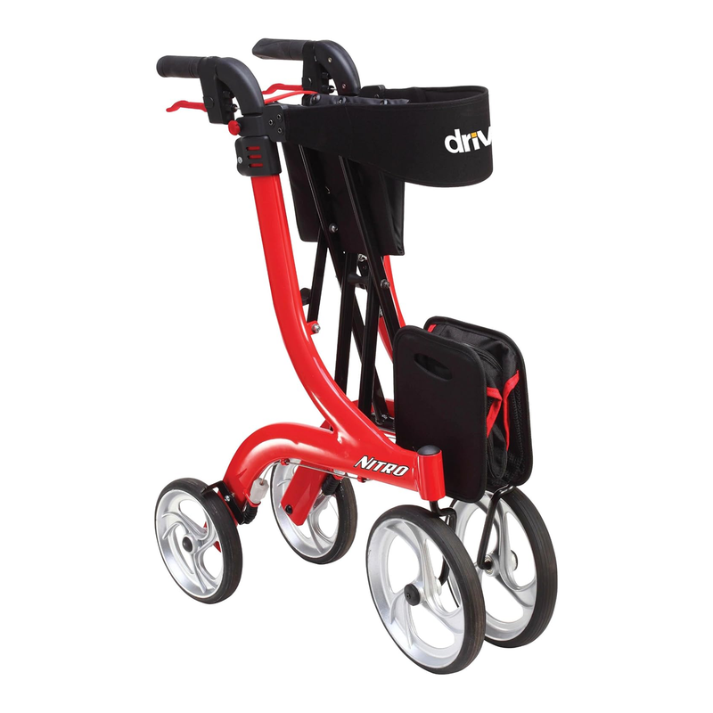 Drive Medical RTL10266 Nitro Euro-Style 4-Wheel Rollator Walker With Seat, Red - RMS PRODUCTS