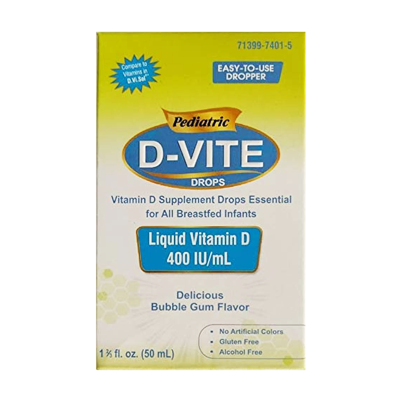 Pediatric D-Vite Liquid Vitamin D 400 IU/ml (50 ml) - Bubble Gum Flavor - RMS PRODUCTS