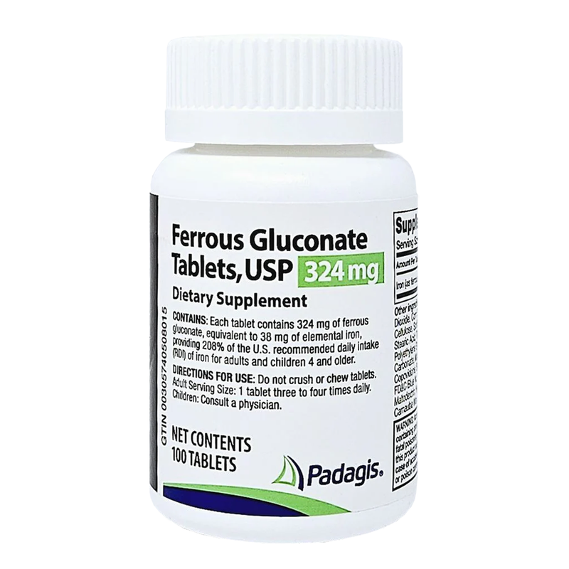 Perrigo / Padagis Ferrous Gluconate 324 mg – 100 Tablets | Iron Supplement for Anemia & Iron Deficiency Support - RMS PRODUCTS