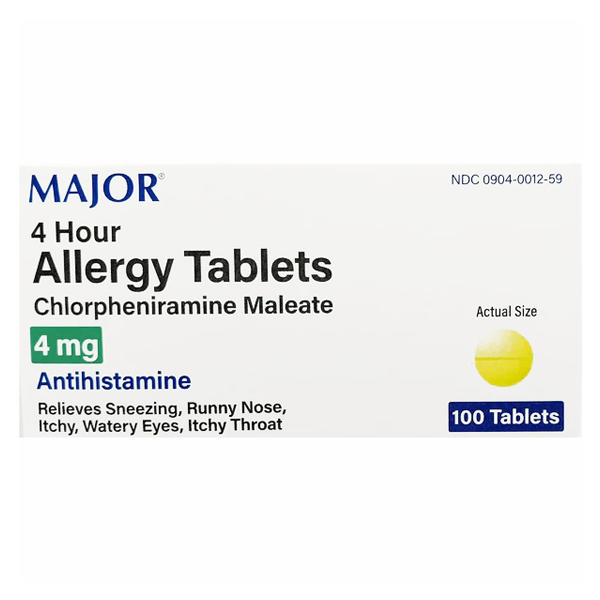 Major Allergy Tablets 4 mg (Chlorpheniramine Maleate) – 100 Count - RMS PRODUCTS