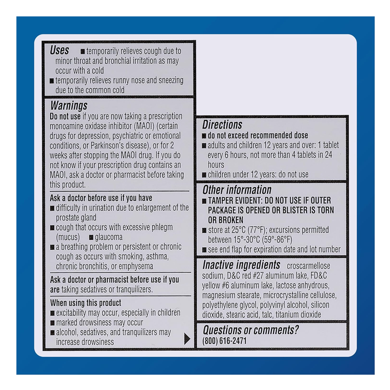 Major Cough & Cold HBP Cough/Sinus Formula for High Blood Pressure - 16 Tablets - RMS PRODUCTS