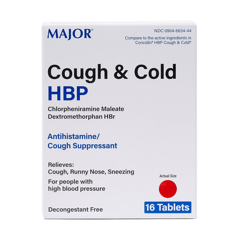 Major Cough & Cold HBP Cough/Sinus Formula for High Blood Pressure - 16 Tablets - RMS PRODUCTS