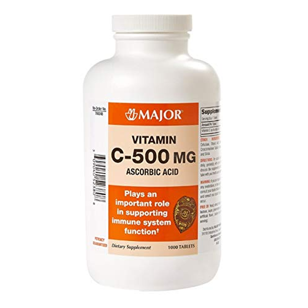 Major Vitamin C-500mg Ascorbic Acid Tablet, 500mg, 1000 Tablets - RMS PRODUCTS
