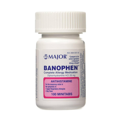 Major Banophen 25 mg Diphenhydramine - 100 Mini Tabs - RMS PRODUCTS