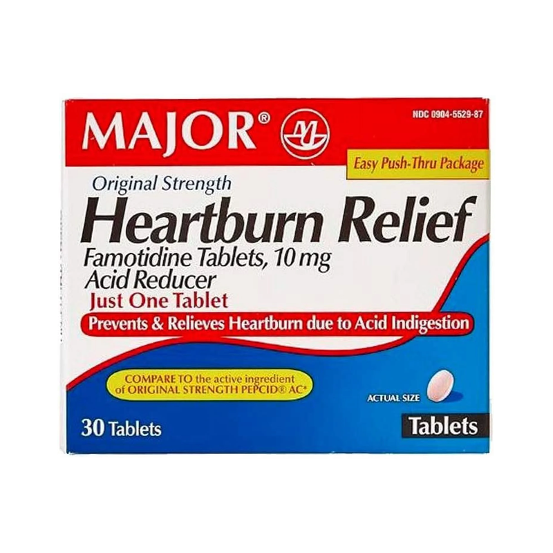 Major Heartburn Relief Famotidine 10 mg – 30 Tablets - RMS PRODUCTS