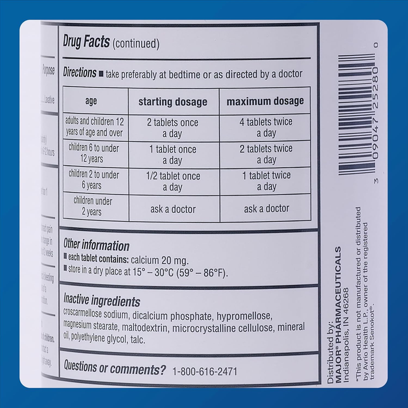 Major Senna Natural Vegetable Laxative 8.6mg Tablets - 1000 Count - RMS PRODUCTS