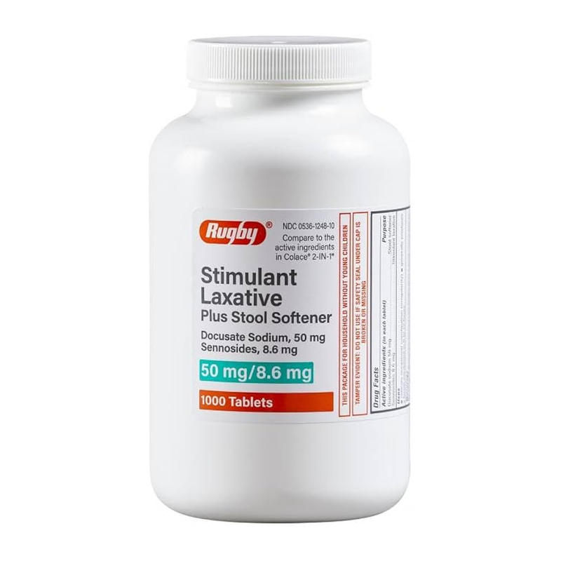 Rugby Stimulant Laxative Stool Softener - 1000 Tablets - RMS PRODUCTS