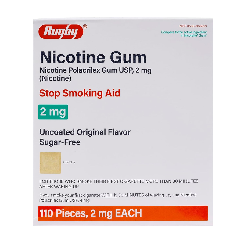 Rugby Nicotine Polacrilex Gum USP 2mg Uncoated Original Flavor Sugar-Free – 110 Pieces - RMS PRODUCTS