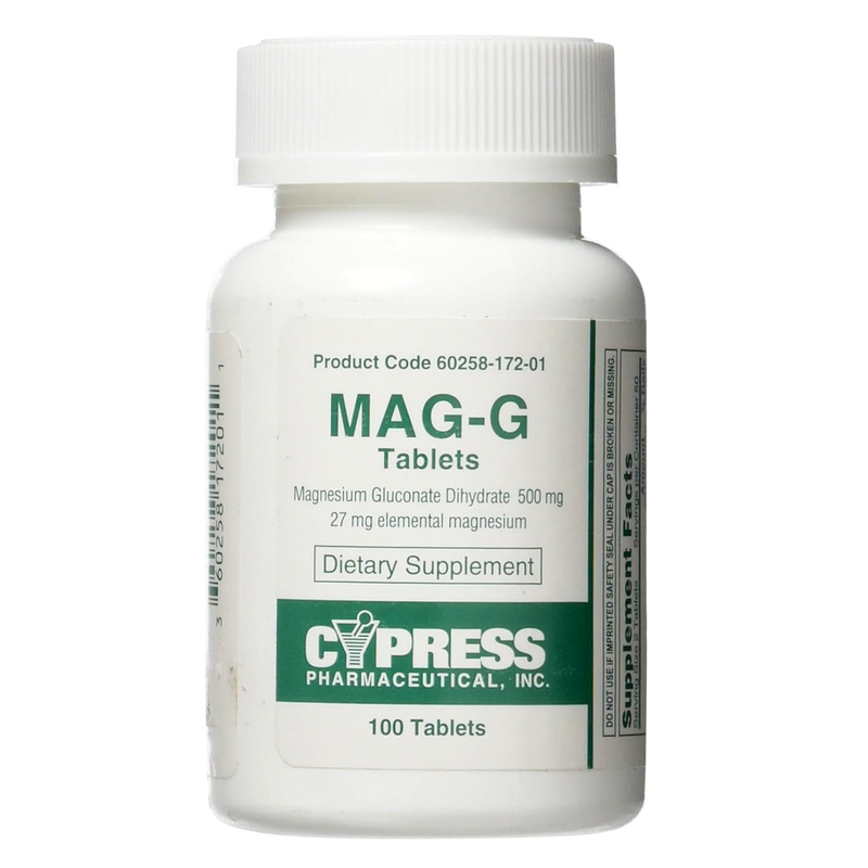 Mag-G Tablets 27mg Magnesium Gluconate Dietary Supplement - 100 Tablets - RMS PRODUCTS