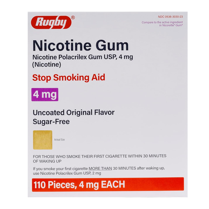 Rugby Nicotine Polacrilex Gum 4mg – Sugar Free Original Flavor – 110 Pieces | Stop Smoking Aid for Heavy Smokers - RMS PRODUCTS