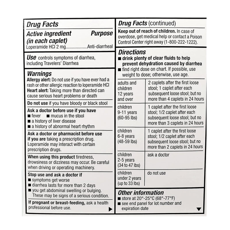 Major Anti-Diarrheal Loperamide Hydrochloride Tablets 2mg - 24 Caplets - RMS PRODUCTS