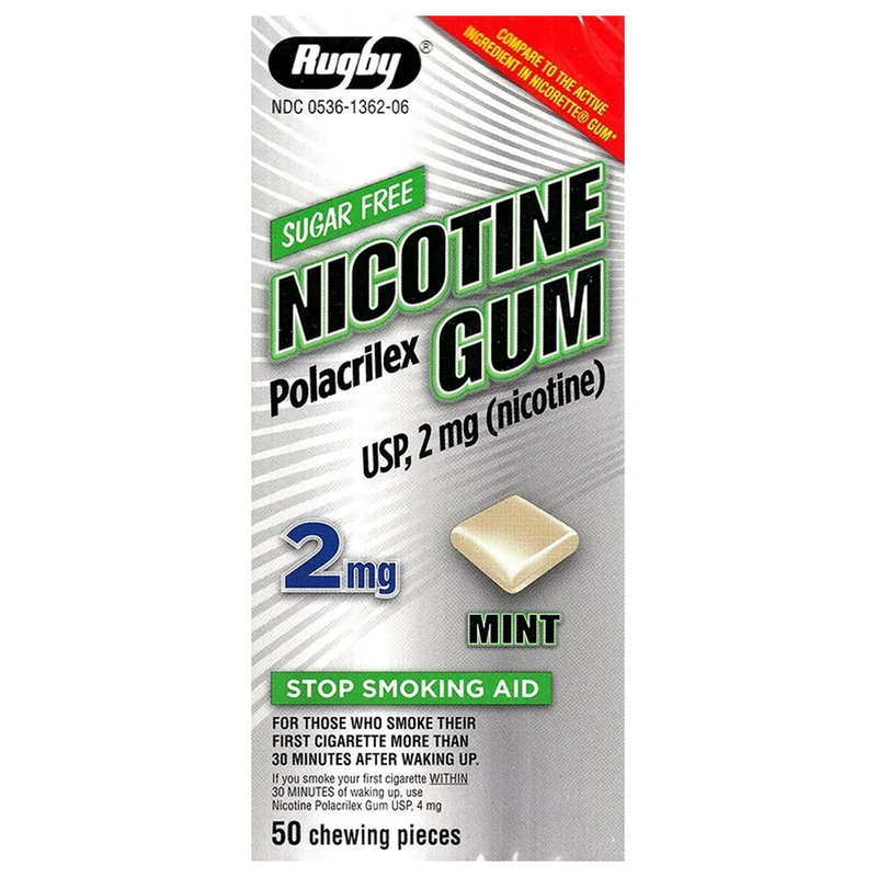 Rugby Nicotine Polacrilex Gum USP 2mg Sugar-Free Mint Flavor - 50 Pieces - RMS PRODUCTS