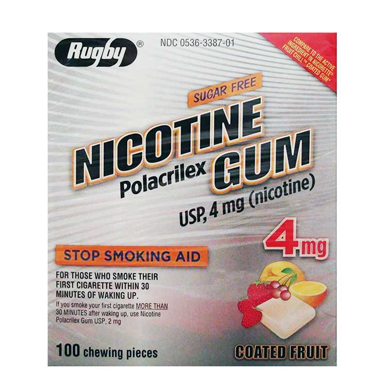 Rugby Nicotine Polacrilex Gum USP 4mg Sugar Free Coated Fruit Flavor 110 Pieces - RMS PRODUCTS