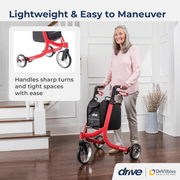 Drive Medical Nitro 3-Wheel Rollator Walker, Ultra-Lightweight Folding Rollator, Red - RMS PRODUCTS