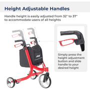 Drive Medical Nitro 3-Wheel Rollator Walker, Ultra-Lightweight Folding Rollator, Red - RMS PRODUCTS