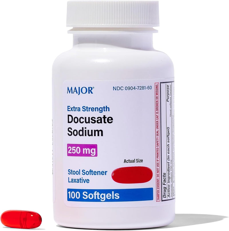 Major Docusate Sodium 250 mg Extra‑Strength Stool Softener Softgels – 100 Count | Gentle Relief for Occasional Constipation - RMS PRODUCTS