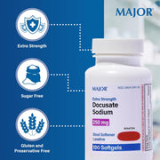 Major Docusate Sodium 250 mg Extra‑Strength Stool Softener Softgels – 100 Count | Gentle Relief for Occasional Constipation - RMS PRODUCTS