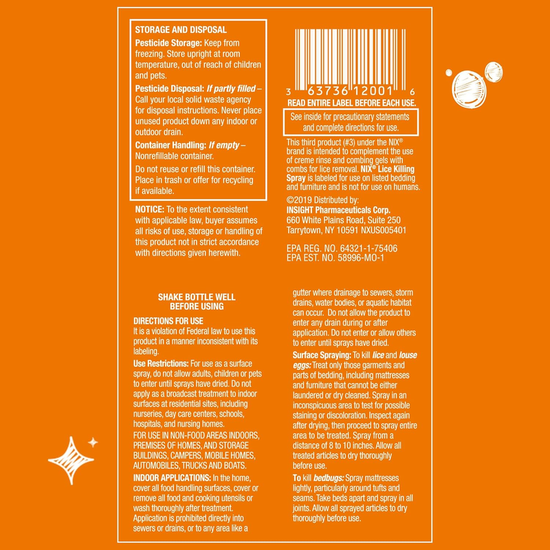 Nix Lice & Bedbug Killing Spray – For Home, Bedding & Furniture (5 fl oz) - RMS PRODUCTS