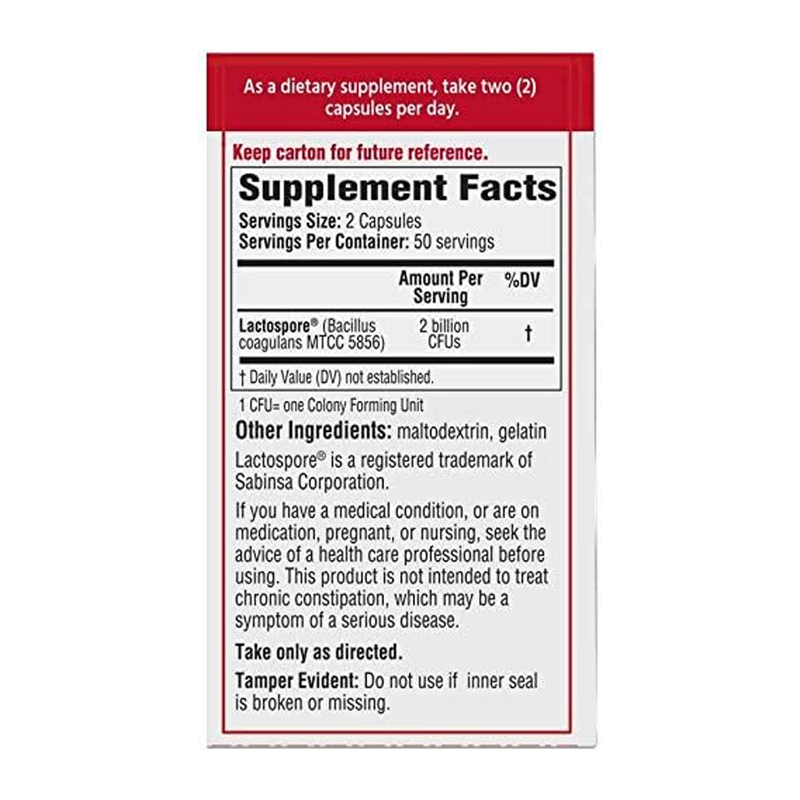 Bacid Daily Probiotic with Bacillus Coagulans – Dietary Supplement for Digestive Health, 100 Capsules - RMS PRODUCTS