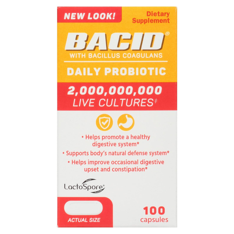 Bacid Daily Probiotic with Bacillus Coagulans – Dietary Supplement for Digestive Health, 100 Capsules - RMS PRODUCTS