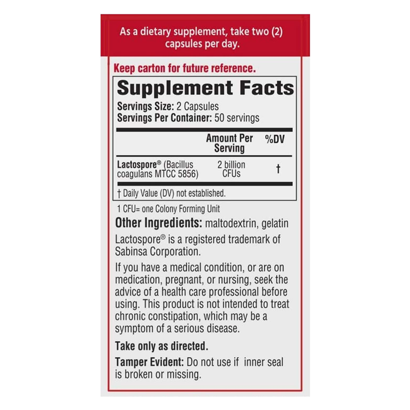 Bacid Daily Probiotic with Bacillus Coagulans – Dietary Supplement for Digestive Health, 50 Capsules - RMS PRODUCTS