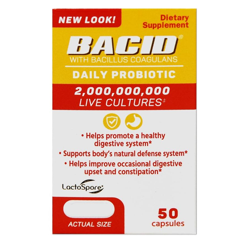 Bacid Daily Probiotic with Bacillus Coagulans – Dietary Supplement for Digestive Health, 50 Capsules - RMS PRODUCTS