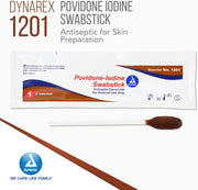 Dynarex Povidone Iodine Swabsticks – 10% Antiseptic, 4″ Soft-Tip Applicators | 50 Individually Foil-Packed Swabsticks - RMS PRODUCTS
