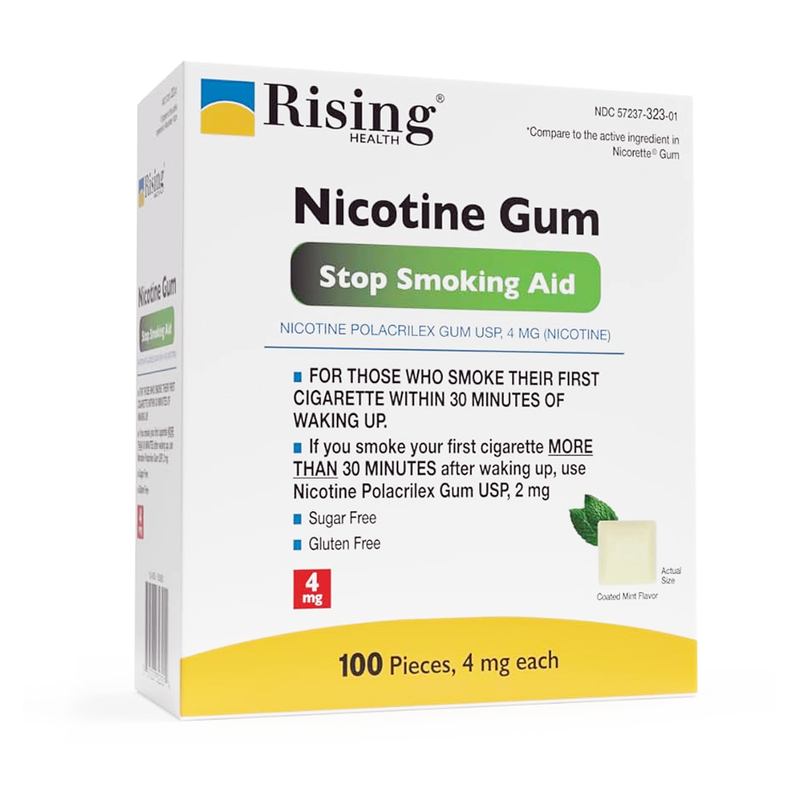 Rising Health Nicotine Polacrilex Coated Gum 4 mg, Coated Mint Flavor - 100 Pieces - RMS PRODUCTS