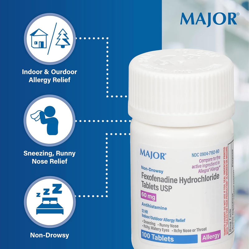 Major Fexofenadine 60 mg Allergy Relief Tablets â€“ 100 Count - RMS PRODUCTS
