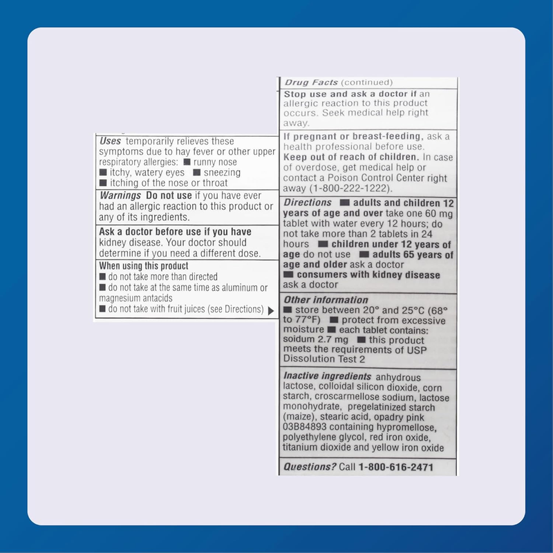 Major Fexofenadine 60 mg Allergy Relief Tablets â€“ 100 Count - RMS PRODUCTS