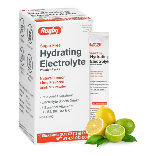 Rugby Sugar-Free Hydrating Electrolyte Powder Packs – 10 Stick Packs (0.45 oz Each) - RMS PRODUCTS