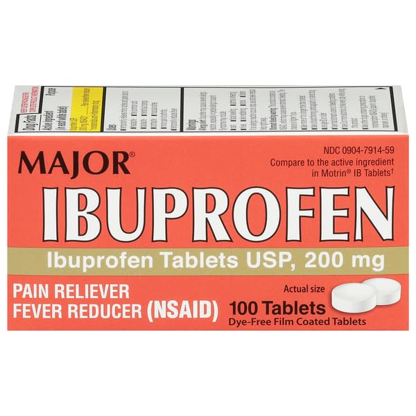 Major Dye-Free Ibuprofen Tablets 200 mg – 100 Tablets | Pain Reliever & Fever Reducer for Sensitive Stomachs - RMS PRODUCTS