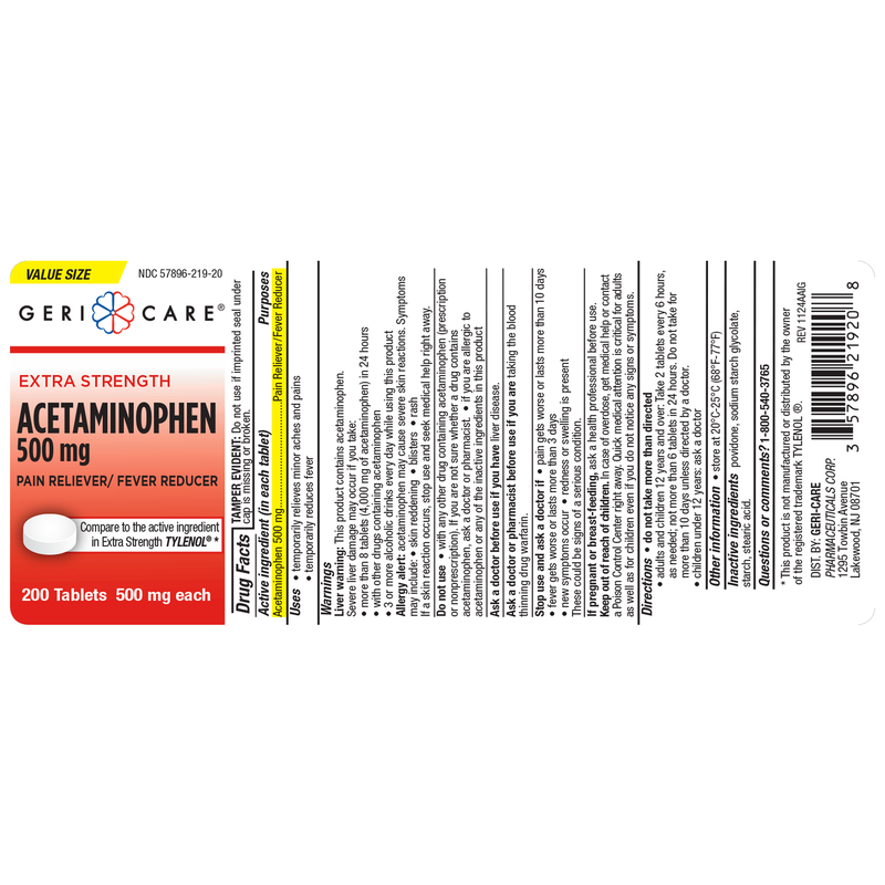 GeriCare Extra‑Strength Acetaminophen 500 mg – High‑Potency Pain Relief & Fever Reducer, 200 Tablets - RMS PRODUCTS