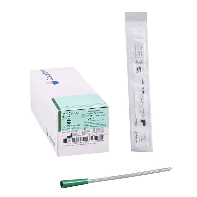 Coloplast Self‑Cath® Female Straight Catheter – 12 Fr & 14 Fr, 6″ Siliconized PVC, Latex-Free – Models #212 / #214 - RMS PRODUCTS