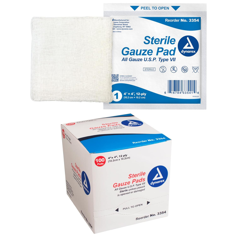 Dynarex Sterile Gauze Pads – 4x4", 12-Ply | Soft, Absorbent Wound Dressing – Box of 100 - RMS PRODUCTS