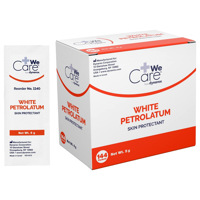 Dynarex White Petrolatum Jelly – 5g Foil Packets, Box of 144 | Soothing Skin Protectant for Dry or Irritated Skin - RMS PRODUCTS