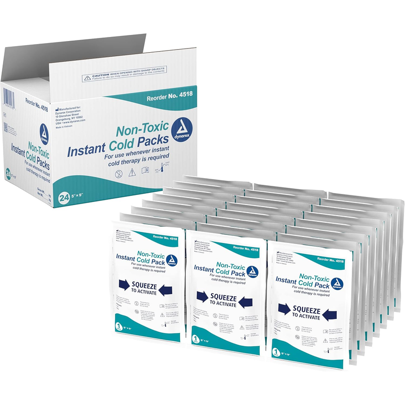 Dynarex Instant Cold Packs with Urea – 5" x 9", Pack of 24 | Single-Use Cold Therapy for Injuries & Swelling - RMS PRODUCTS