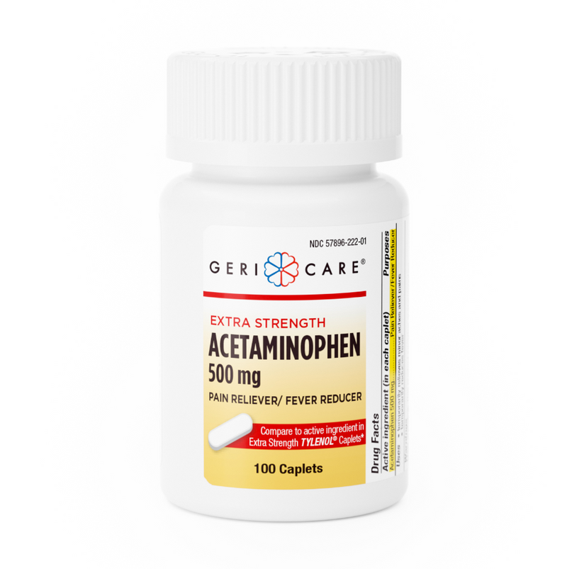 GeriCare Extra Strength Acetaminophen 500 mg Caplets – Pain Reliever & Fever Reducer (100‑Count Bottle) - RMS PRODUCTS