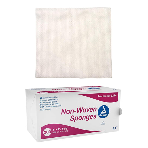 Dynarex Non‑Woven Cleansing Sponges – Highly Absorbent, Lint‑Resistant | 4" x 4", 4‑Ply, Box of 200 - RMS PRODUCTS