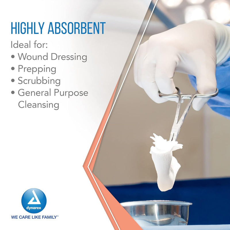 Dynarex Non‑Woven Cleansing Sponges – Highly Absorbent, Lint‑Resistant | 4" x 4", 4‑Ply, Box of 200 - RMS PRODUCTS