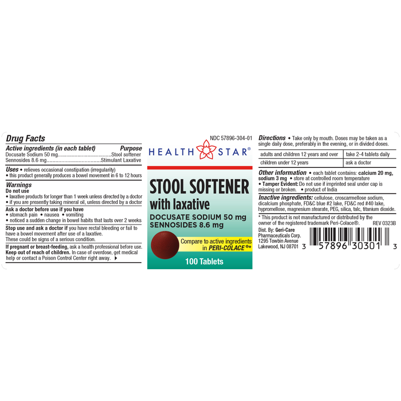 GeriCare Stool Softener with Laxative – 100 Tablets | Gentle Dual‑Action Relief (Docusate 50 mg + Sennosides 8.6 mg) - RMS PRODUCTS